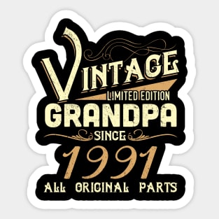 Vintage Grandpa Since 1991 Funny Man Myth Legend Daddy Sticker